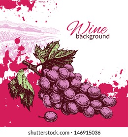 Wine vintage background. Hand drawn illustration