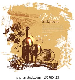 Wine vintage background  Hand drawn illustration  Splash blob retro design 