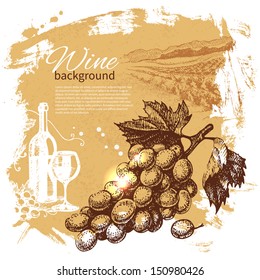 Wine vintage background. Hand drawn illustration. Splash blob retro design 
