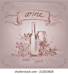Wine vintage background. Hand drawn illustration 