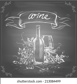 Wine vintage background. Hand drawn illustration 