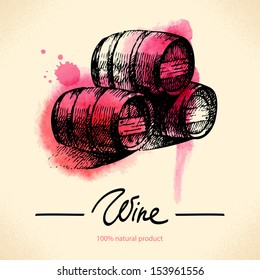 Wine vintage background. Watercolor hand drawn illustration	