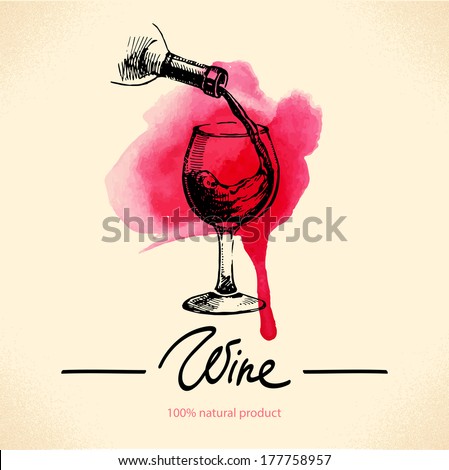 Wine vintage background. Watercolor hand drawn sketch illustration. Menu design