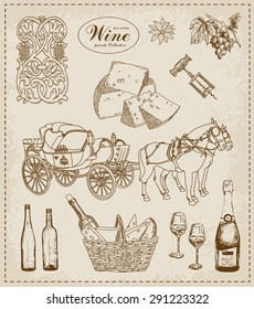 Wine. Vintage set of design elements