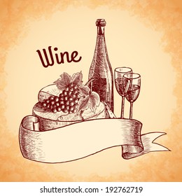 Wine vintage sketch decorative hand drawn poster vector illustration