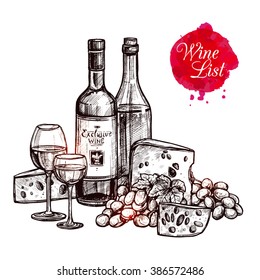 Wine Vintage Still Life. Hand Drawn Detailed Illustration