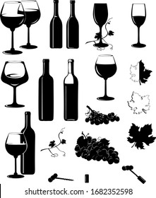 Wine, wine vocal image, wine bottles, bunch of grapes, vector, image, isolated