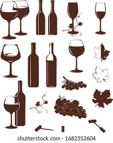 Wine, wine vocal image, wine bottles, bunch of grapes, vector, image, isolated
