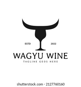 wine and wagyu restaurant illustration logo design