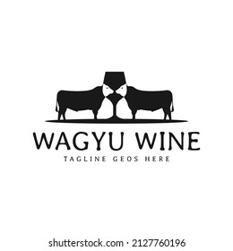 wine and wagyu restaurant illustration logo design