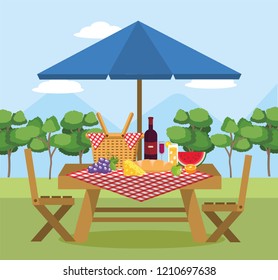 wine with watermelon fruit in the table with umbrella