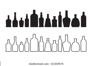 The wine and whiskey bottle icon isolated on white