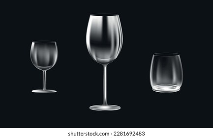 Wine, whiskey and brendy glasses vector illustration