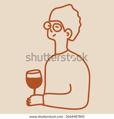 Wine. Winemaking Serving A glass and wine. People drink wine. Pleasure from life. Line art