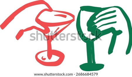 Wine. Winemaking Serving A glass and wine. People drink wine. Pleasure from life. Line art	