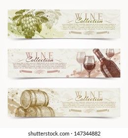 Wine And Winemaking - Vector Grunge Vintage Banners With Hand Drawn Elements