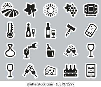 Wine Or Winery Icons Black & White Sticker Set Big