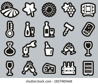 Wine Or Winery Icons White On Black Sticker Set Big