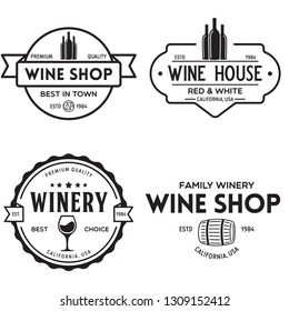 Wine, winery logo or icon, emblem. Label for menu design restaurant or cafe. Vintage templates. Isolated vector illustration.