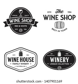 Wine, winery logo or icon, emblem. Label for menu design restaurant or cafe. Vintage templates. Isolated vector illustration.