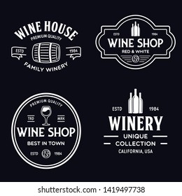 Wine, winery logo or icon, emblem. Label for menu design restaurant or cafe. Vintage templates. Isolated vector illustration.