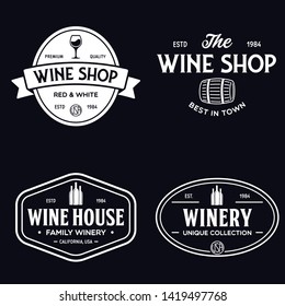 Wine, winery logo or icon, emblem. Label for menu design restaurant or cafe. Vintage templates. Isolated vector illustration.