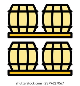 Wine wood barrel icon outline vector. Interior bar. Cabinet liquor color flat