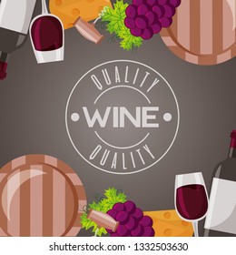 wine wooden barrel cup and grapes