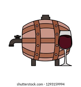 wine wooden barrel and glass cup
