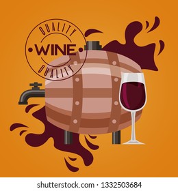 wine wooden barrel and glass cup