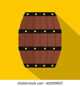 Wine wooden barrel icon. Flat illustration of wine wooden barrel vector icon for web isolated on yellow background