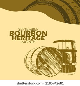 Wine wooden barrel illustration with bold text on light brown background to celebrate Bourbon Heritage Month in September