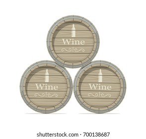 Wine wooden barrel. Isolated white background. Vector illustration.