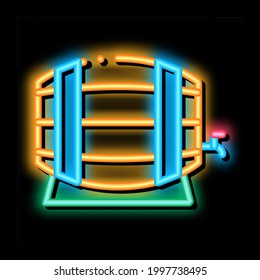 Wine Wooden Barrel Neon Light Sign Vector. Glowing Bright Icon Wine Wooden Barrel Sign. Transparent Symbol Illustration