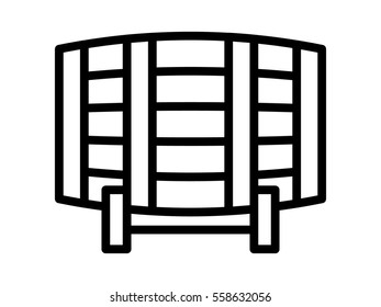 Wine wooden oak barrel, cask or tun on a stand line art vector icon for apps and websites