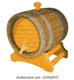 Wine Wooden Vintage Cask on White Background. Vector Illustration.