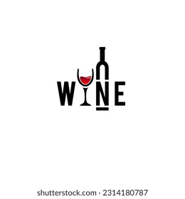 Logotipo de marca de vino - botella de vino y vidrio fundido en las letras.