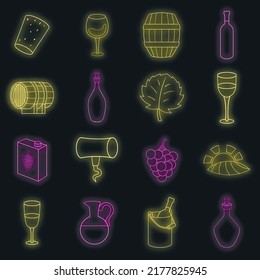 Wine yard icons set. Illustration of 16 wine yard vector icons neon color on black