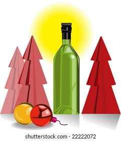 Wine,Christmas tree and baubles