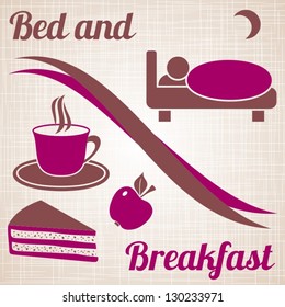 Wine-colored bed and breakfast menu with text on light brown vintage background