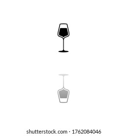 Wineglass. Black symbol on white background. Simple illustration. Flat Vector Icon. Mirror Reflection Shadow. Can be used in logo, web, mobile and UI UX project