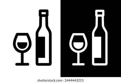 Wineglass and bottle icon. Symbol of wine or alcohol. Identification of a store or alcoholic menu card.