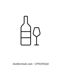 Wineglass and bottle simple thin line icon vector illustration