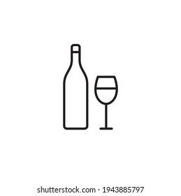 Wineglass and bottle simple thin line icon vector illustration