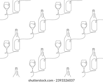 wineglass and bottle thin line continuous drawing seamless background minimalist style