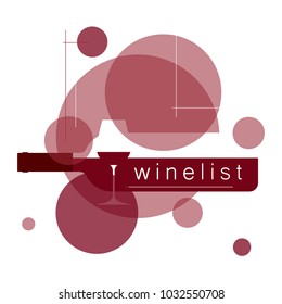 Wineglass and a bottle of wine. Icon, label, logo, symbol, design element for the restaurant menu, tasting, wine list, winery. Vector illustration.