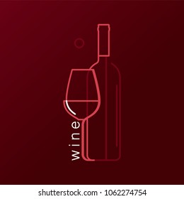 Wineglass and bottle.Vector linear icon. Elegant logo in a modern line style  on a dark background. Vector illustration.
