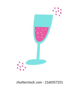WineGlass. Champagne glass with bubbles