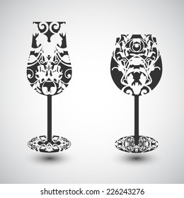 A wineglass and a champagne glass with a pattern, vector