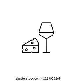 Wineglass and cheese simple thin line icon vector illustration